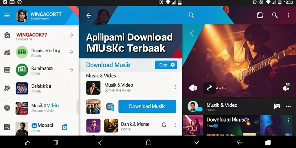 Tampilan antarmuka aplikasi WINGACOR77 untuk Download Musik.